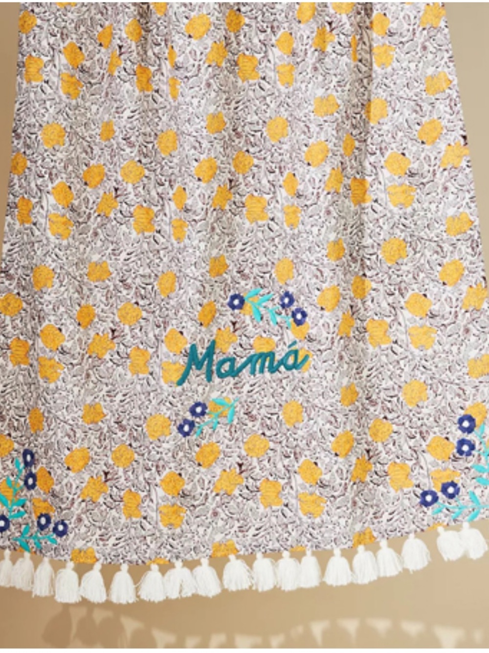 NEW Anthropologie Sweet Mama Embroidered & Tassel Floral Dish Tea Towel
